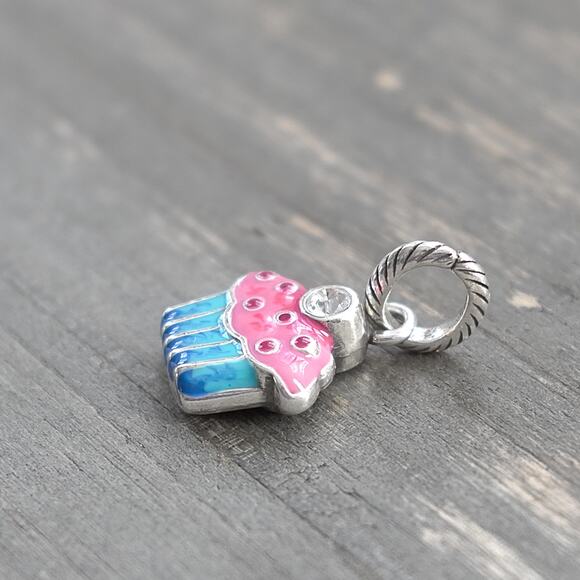 Brighton Cupcake ABC Dangle Charm Reversible Blue Pink Enamel Crystal Retired - Picture 2 of 5